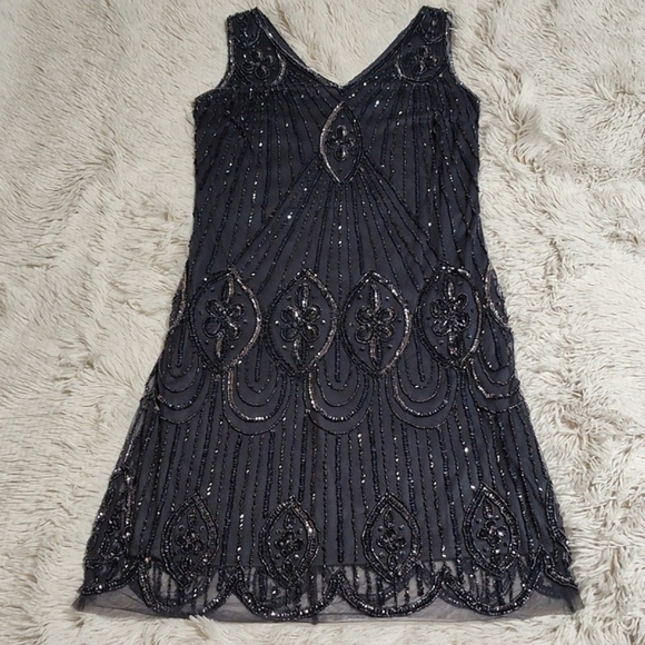 Prelude Dresses & Skirts - Prelude Beaded Sheath Dress Slate Blue Sleeveless Sequins Evening Dance Hoco 6